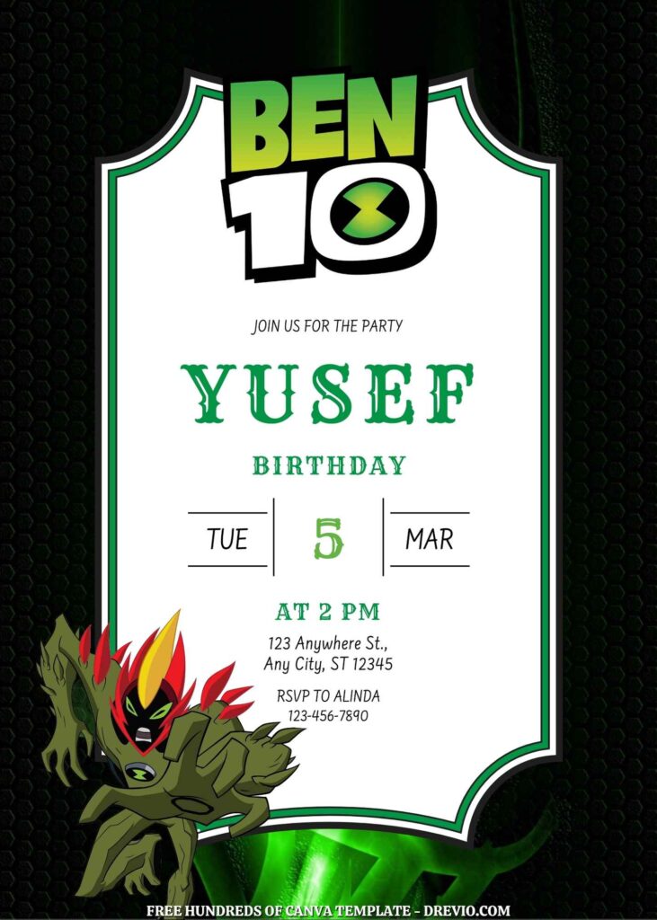 Free Ben10 Birthday Invitations in the Black Background