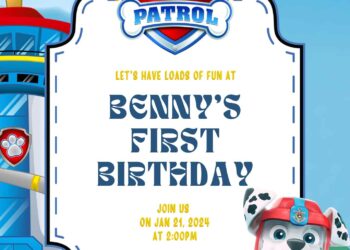 Free Paw Patrol Birthday Invitations with Blue Background