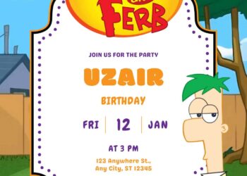 Free Phineas and Ferb Birthday Invitations with Scenery in the Background