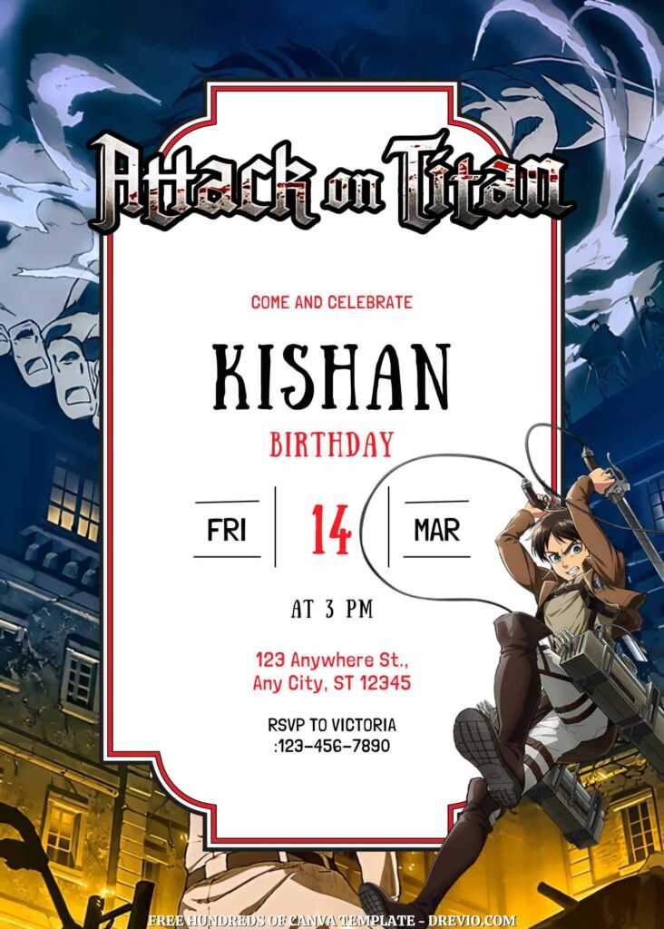 Free Attack on Titan Birthday Invitations with Dark Background