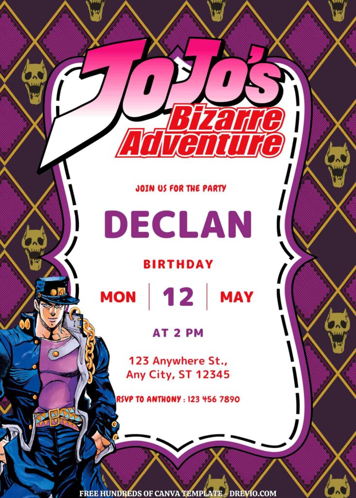 Free Jojo's Bizzare Adventure Birthday Invitations