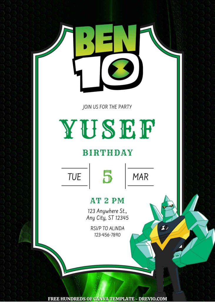Free Ben10 Birthday Invitations in the Black Background