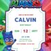 Free PJ Masks Birthday Invitations with Group in the Background