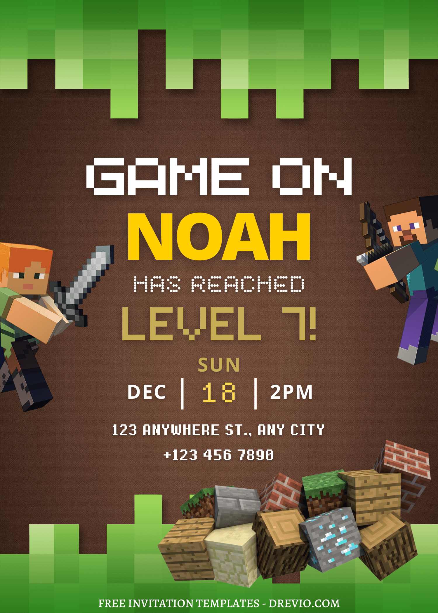 FREE EDITABLE - 11+ Awesome Minecraft Canva Birthday Invitation Templates with minecraft font styles