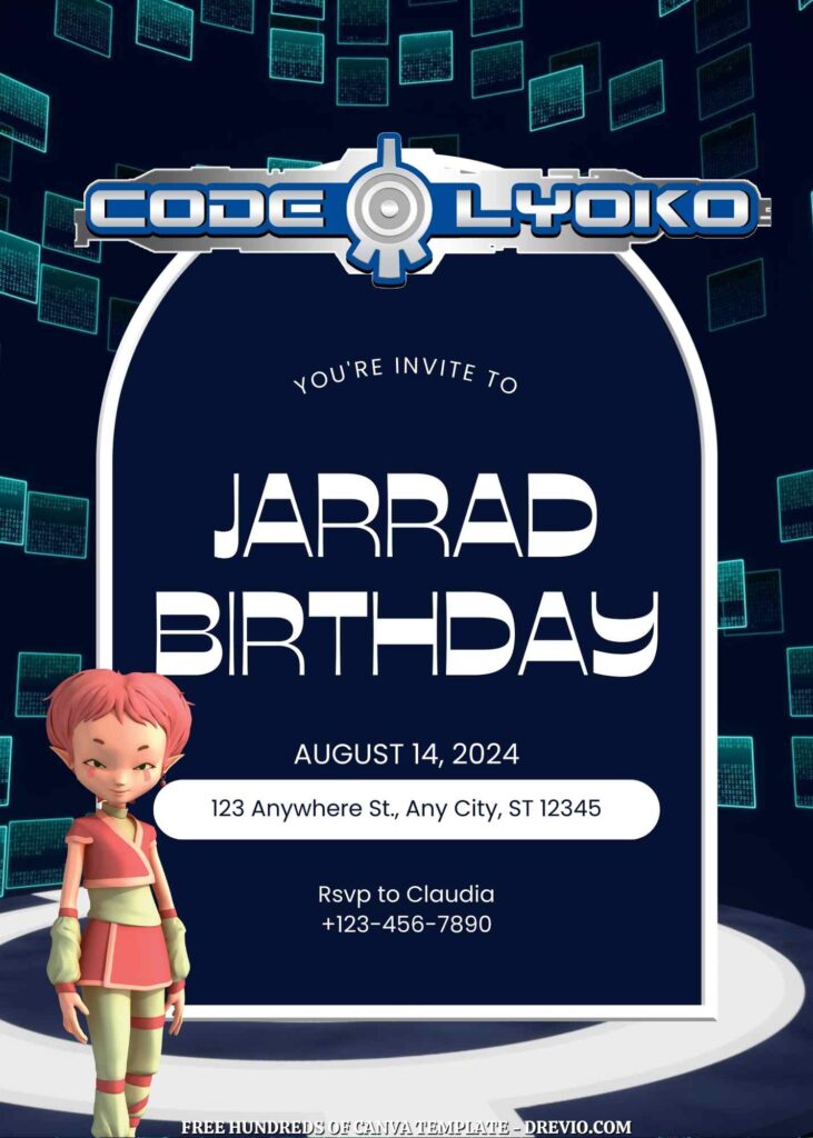 Free Code Lyoko Birthday Invitations with Black Background