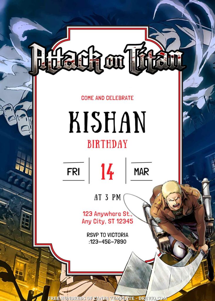 Free Attack on Titan Birthday Invitations with Dark Background