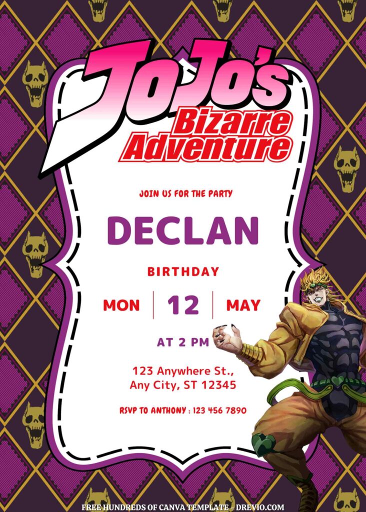 Free Jojo's Bizzare Adventure Birthday Invitations
