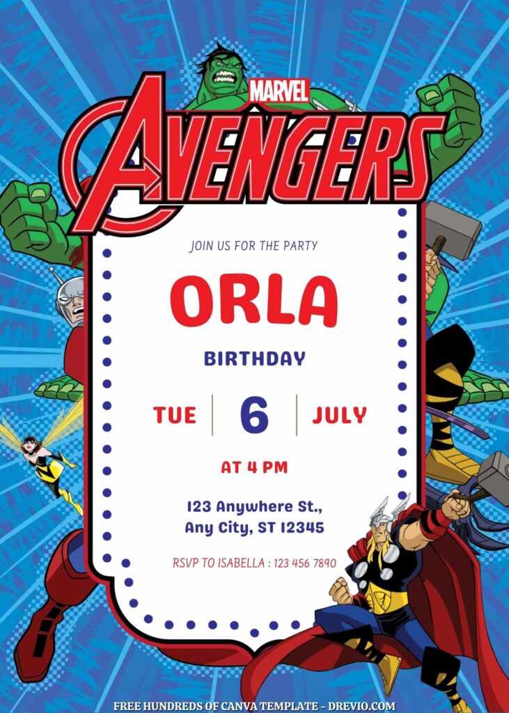 Free Avengers Birthday Invitations with Group in the Background
