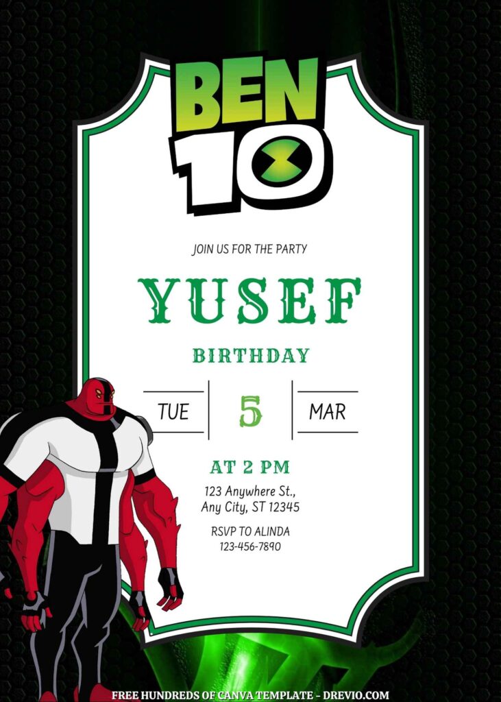 Free Ben10 Birthday Invitations in the Black Background