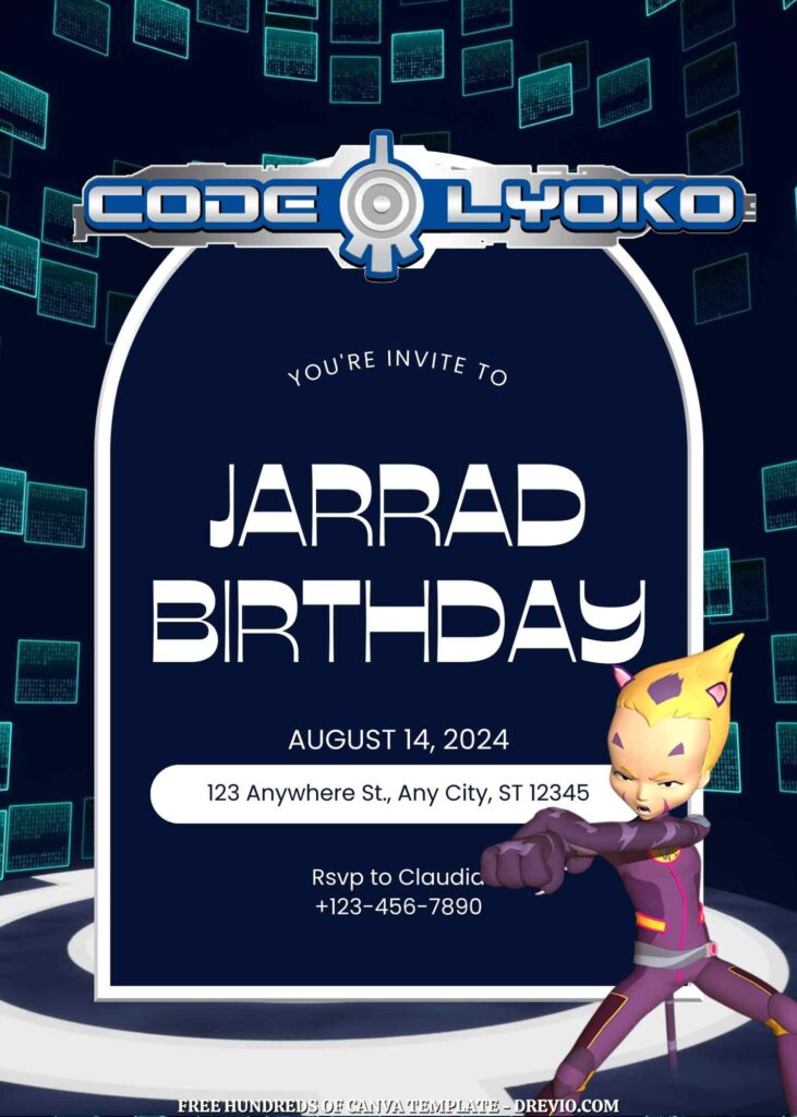 Free Code Lyoko Birthday Invitations with Black Background
