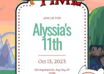 Free Adventure Time Birthday Invitations with Scenery in the Background