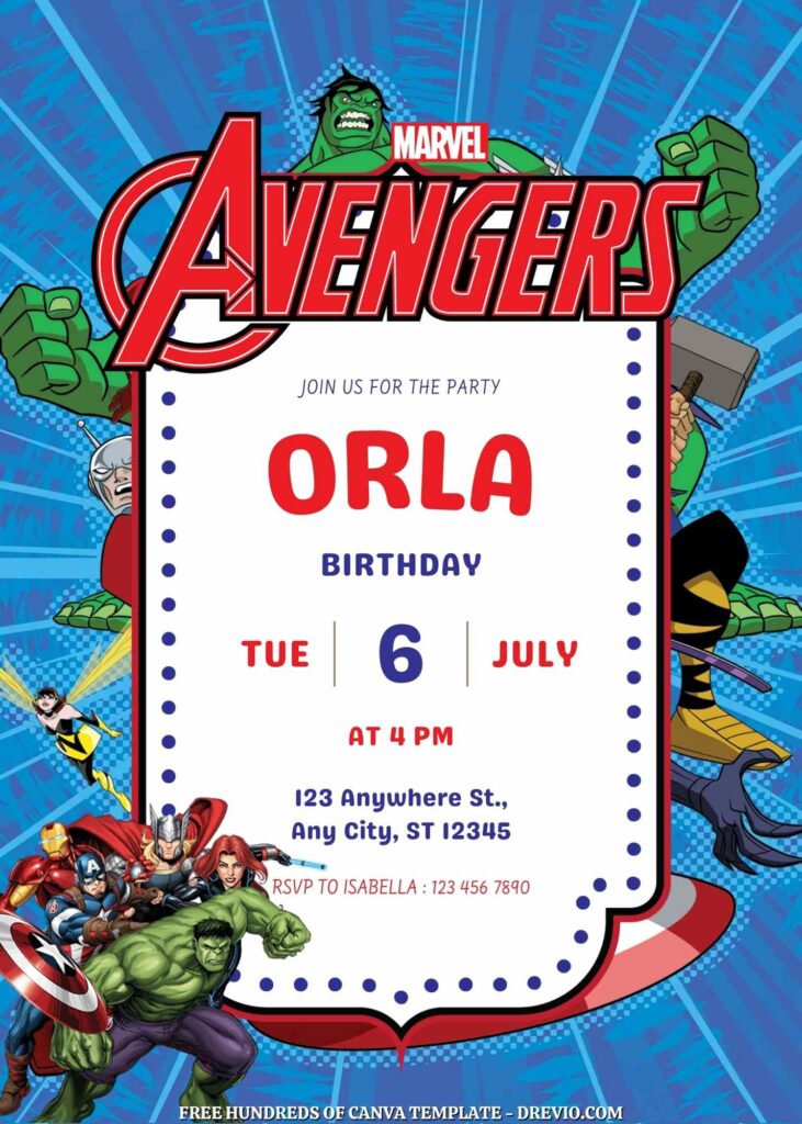Free Avengers Birthday Invitations with Group in the Background