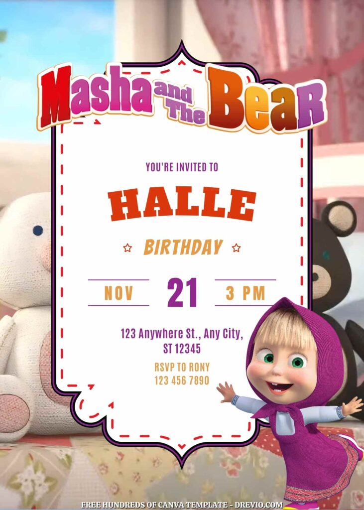 Free Masha and the Bear Birthday Invitations
