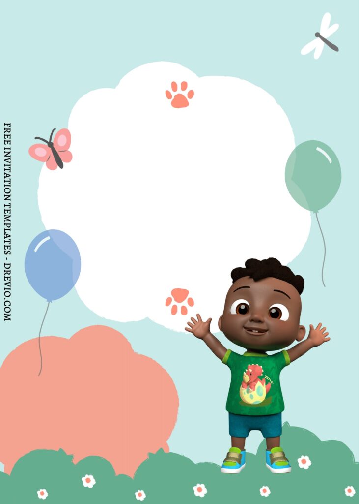 FREE EDITABLE - 9 Cute Cocomelon Canva Birthday Invitation Templates with portrait design
