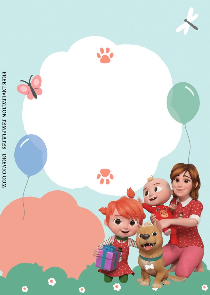 FREE EDITABLE - 9 Cute Cocomelon Canva Birthday Invitation Templates with happy Cocomelon's family