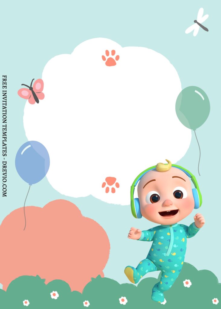 FREE EDITABLE - 9 Cute Cocomelon Canva Birthday Invitation Templates with happy JJ