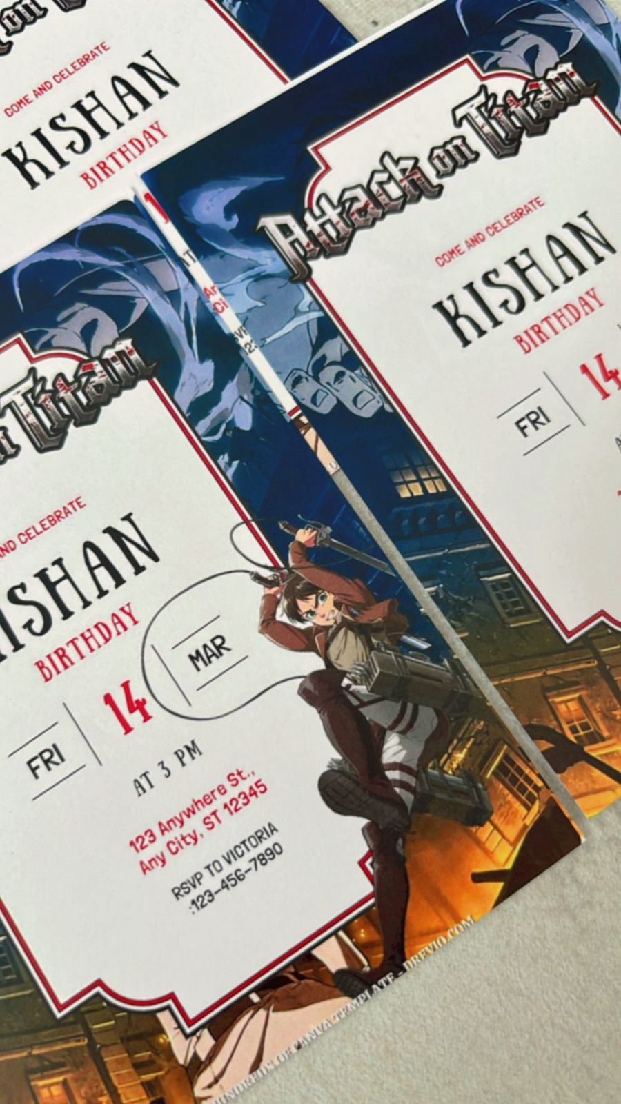 Attack on Titan birthday invitations