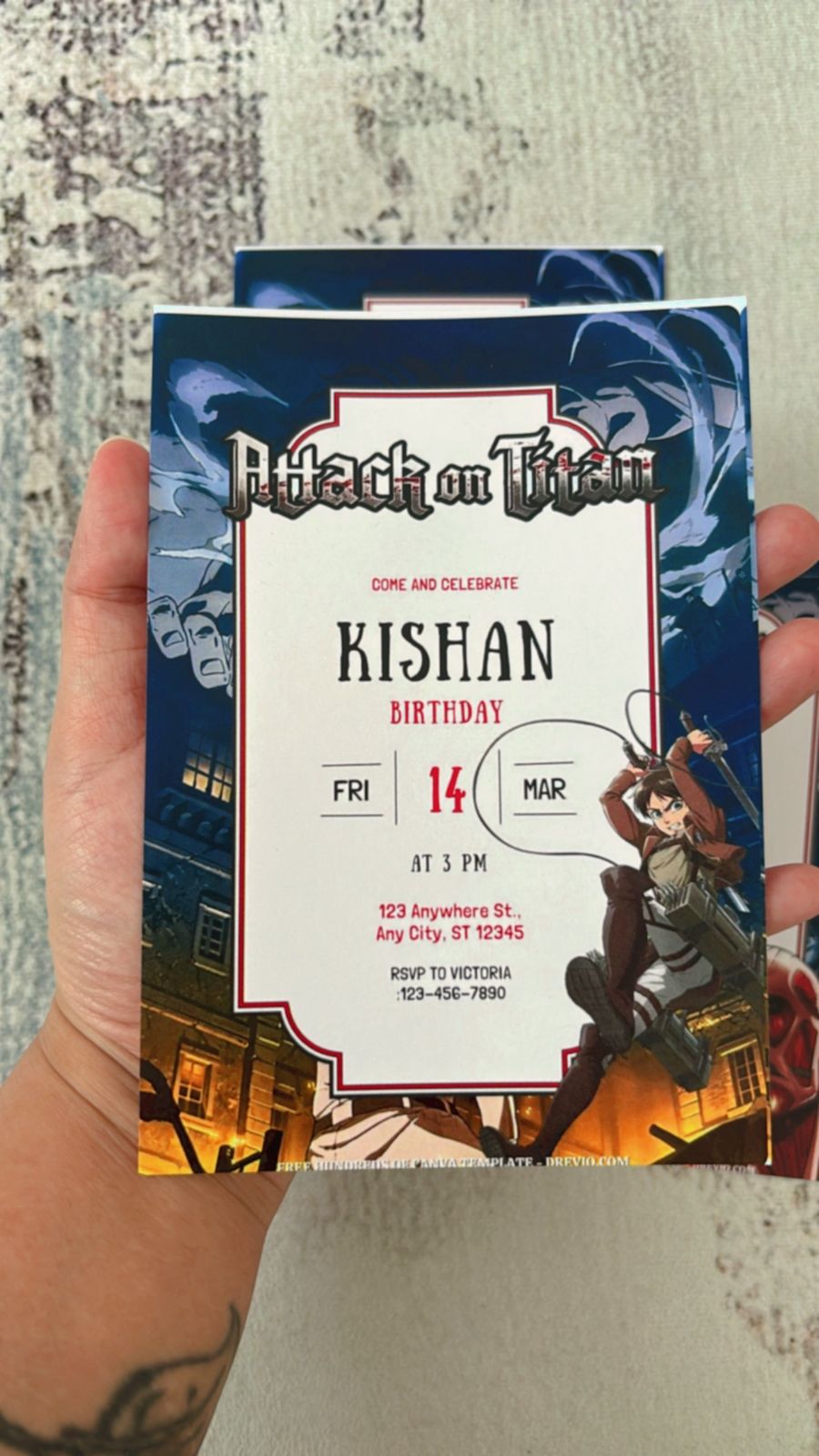 Attack on Titan birthday invitations