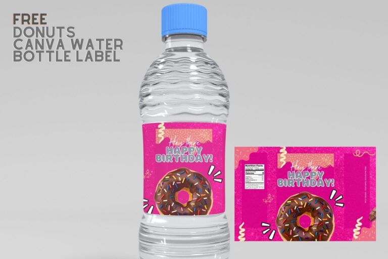 (Free Editable) Donuts Themes Canva Birthday Water Bottle Labels
