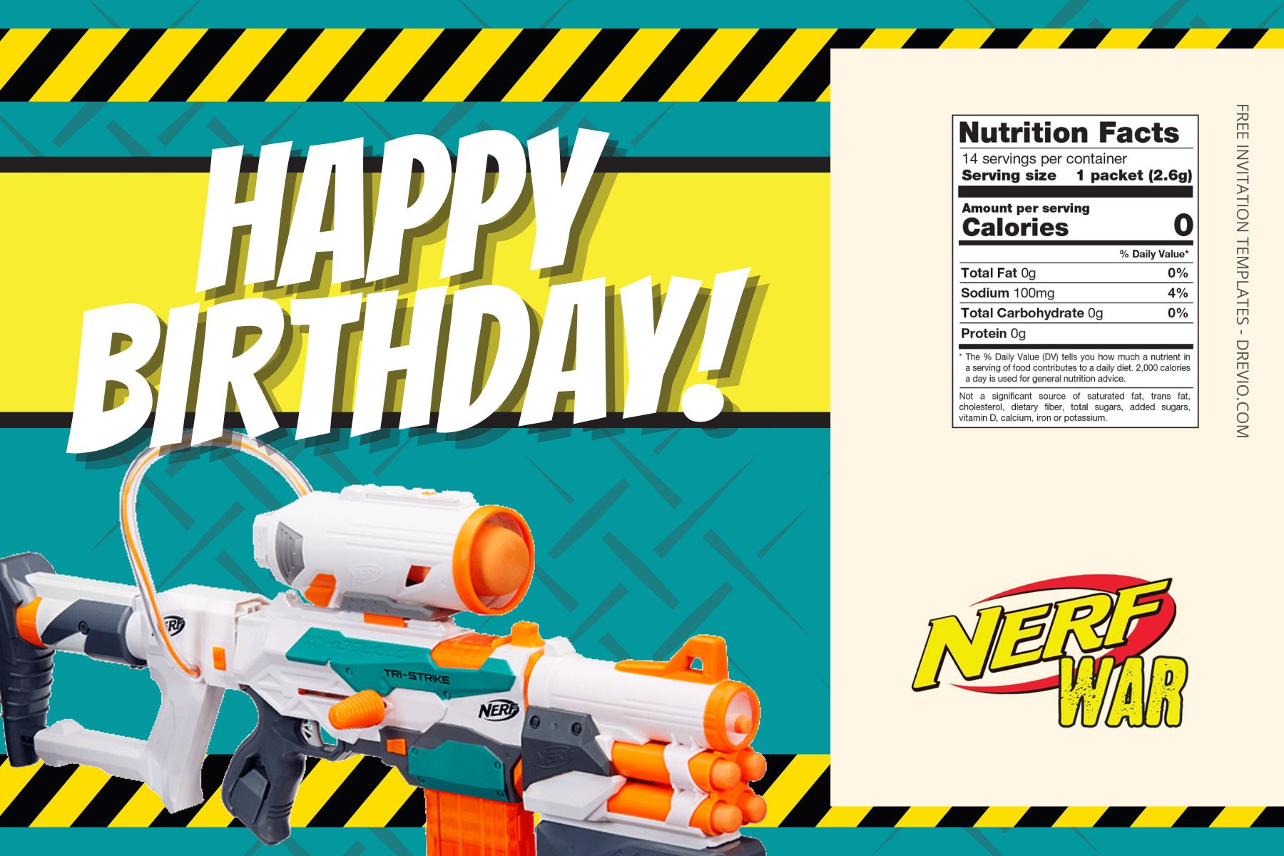 (Free Editable) Nerf War Canva Birthday Water Bottle Labels Five