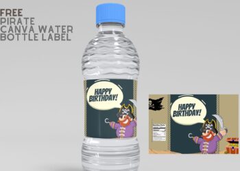 (Free Editable) Pirate Themes Canva Birthday Water Bottle Labels