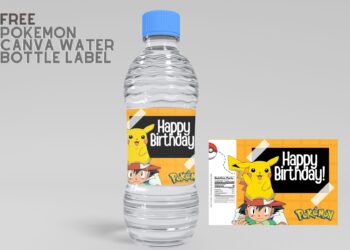 (Free Editable) Pokemon Canva Birthday Water Bottle Labels