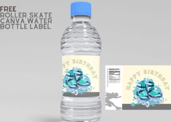 (Free Editable) Roller Skate Themes Canva Water Bottle Labels