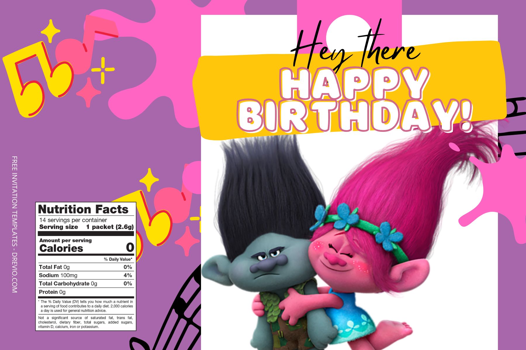 (Free Editable) Trolls Canva Birthday Water Bottle Labels Three