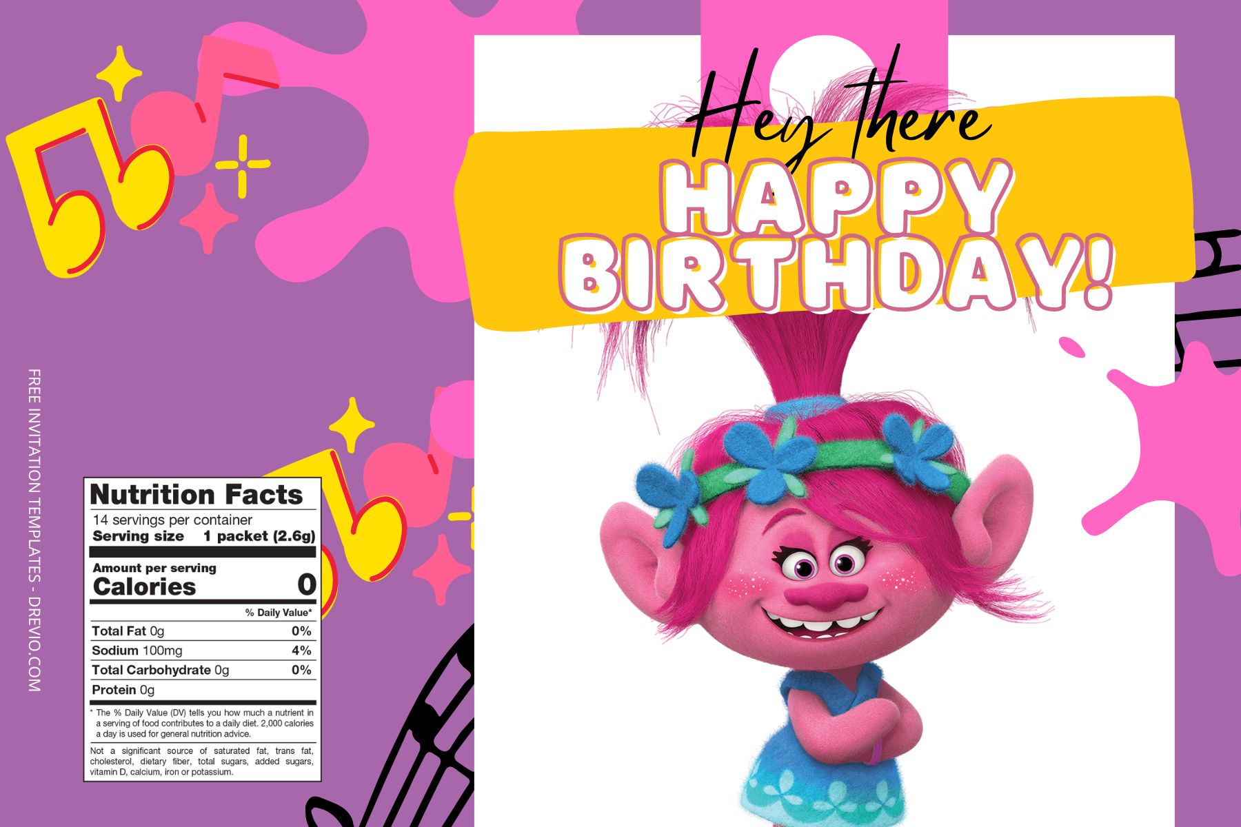 (Free Editable) Trolls Canva Birthday Water Bottle Labels Two