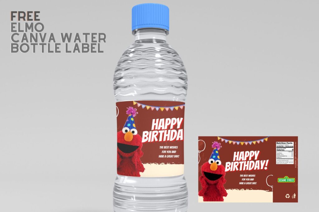 (Free Editable) Elmo Canva Birthday Water Bottle Labels
