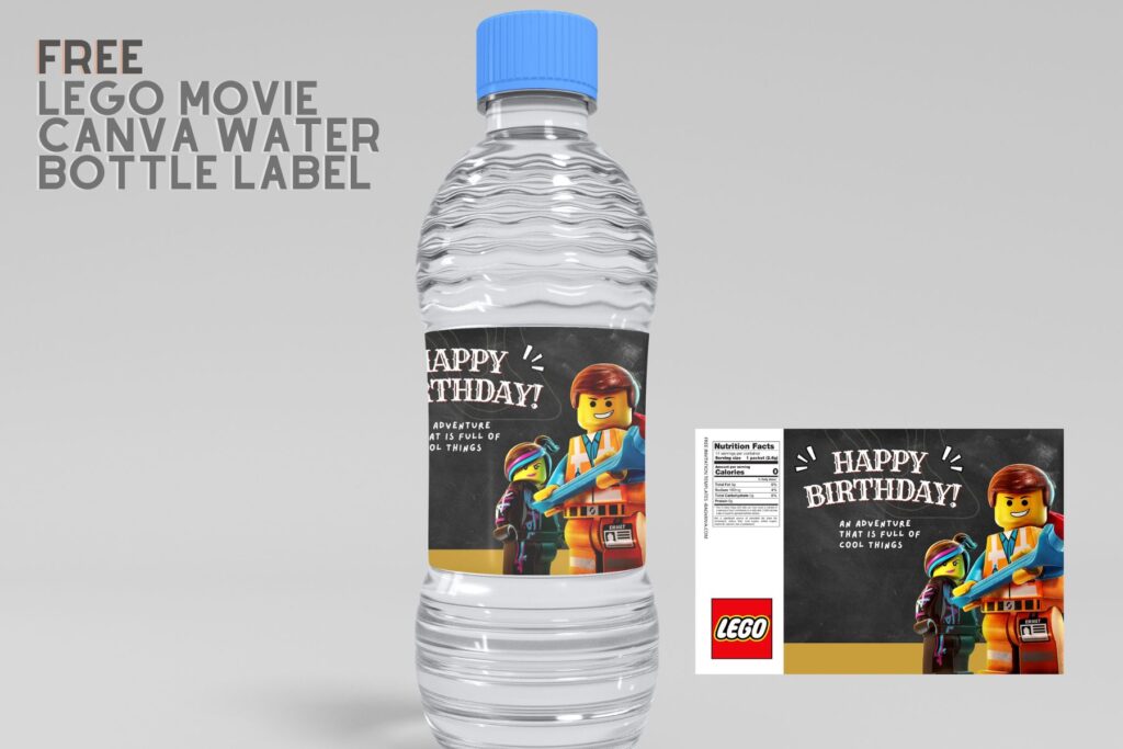 (Free Editable) Lego Movie Canva Birthday Water Bottle Labels