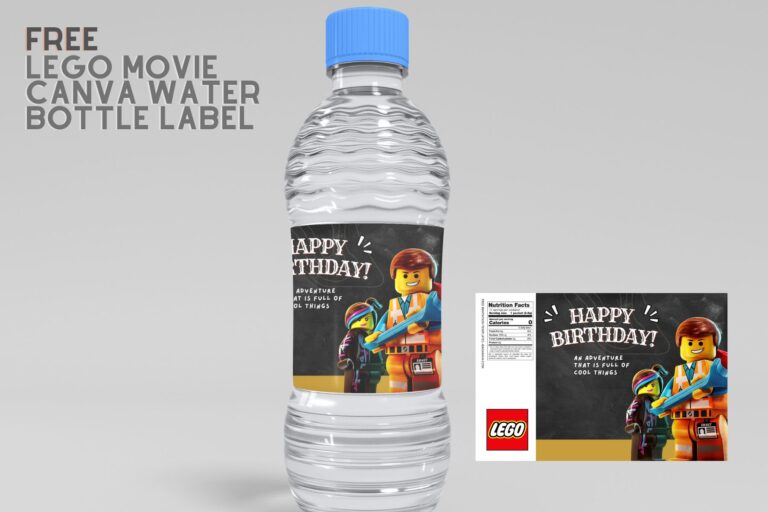 (Free Editable) Lego Movie Canva Birthday Water Bottle Labels