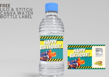 (Free Editable) Nerf War Canva Birthday Water Bottle Labels