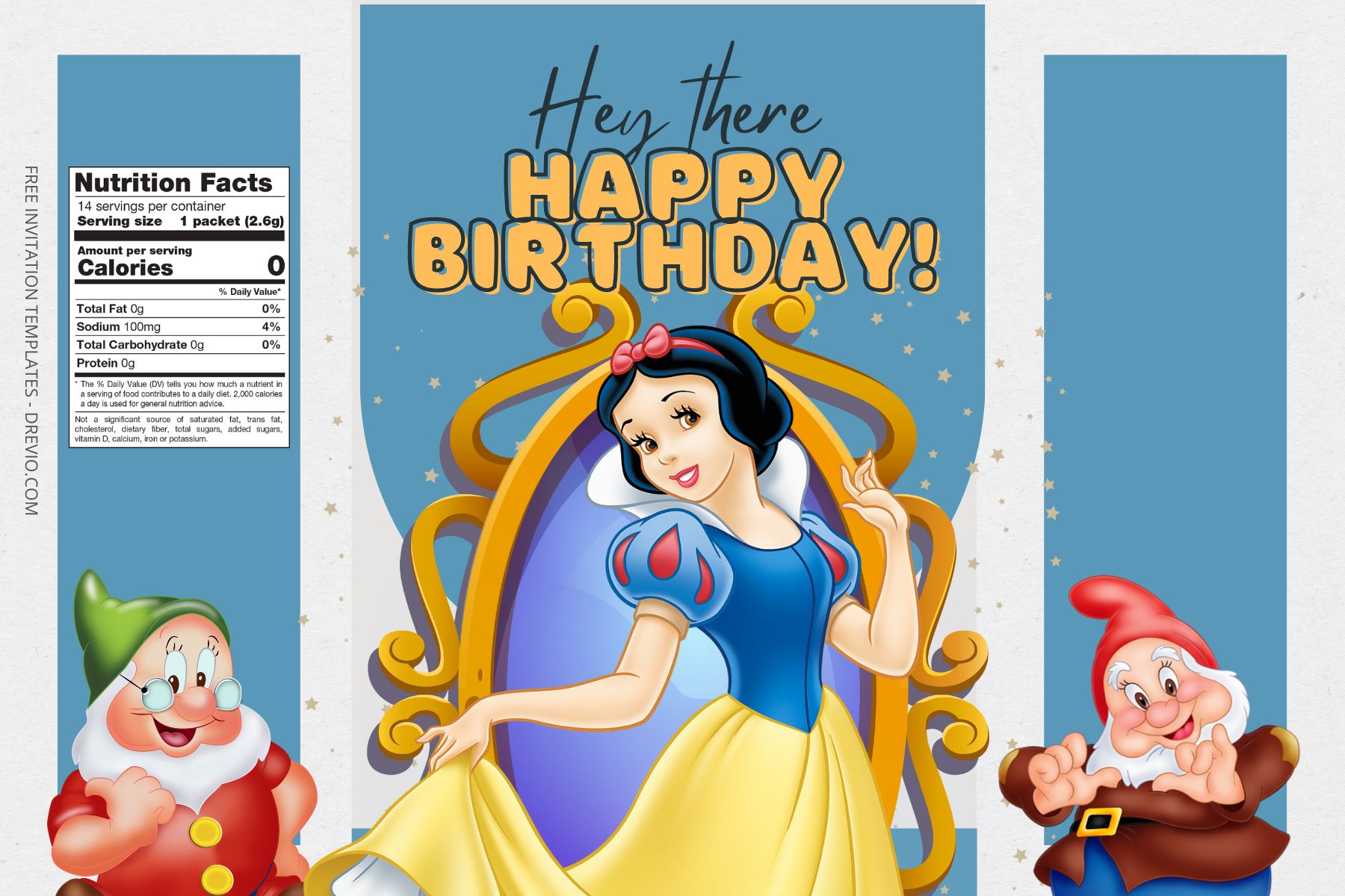 (Free) Snow White Canva Birthday Water Bottle Labels Two