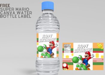 (Free Editable) Super Mario Canva Birthday Water Bottle Labels