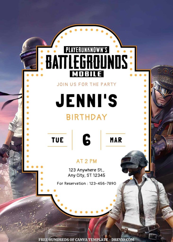 Free PUBG Birthday Invitations with Group in the Background
