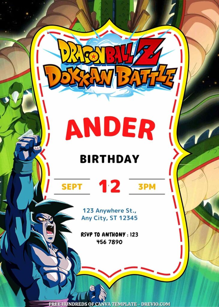 Free Dragon Ball Z Birthday Invitations with Dragon in the Background