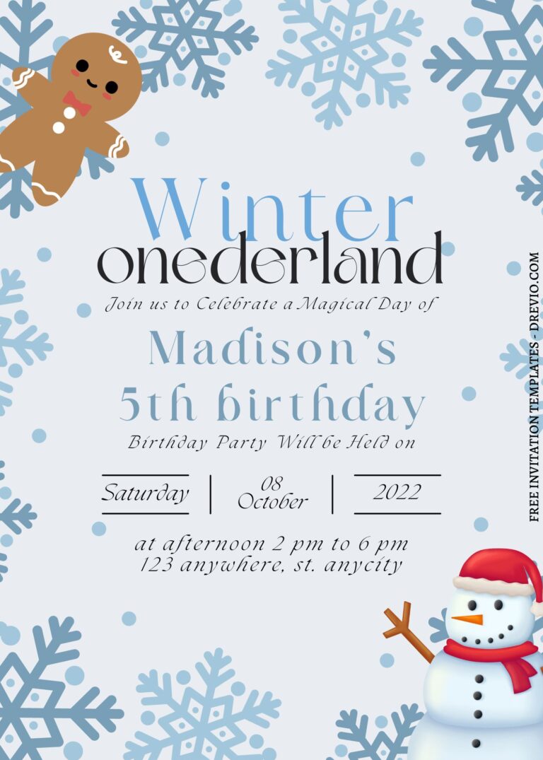 10+ Winter Onederland Canva First Birthday Invitation Templates with Gingerbread man