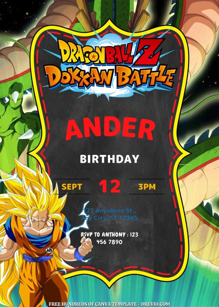 Free Dragon Ball Z Birthday Invitations with Dragon in the Background