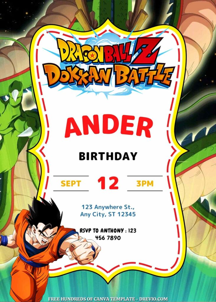 Free Dragon Ball Z Birthday Invitations with Dragon in the Background