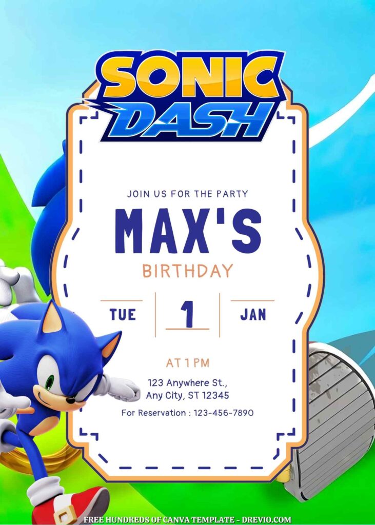 Free Sonic Dash Birthday Invitations