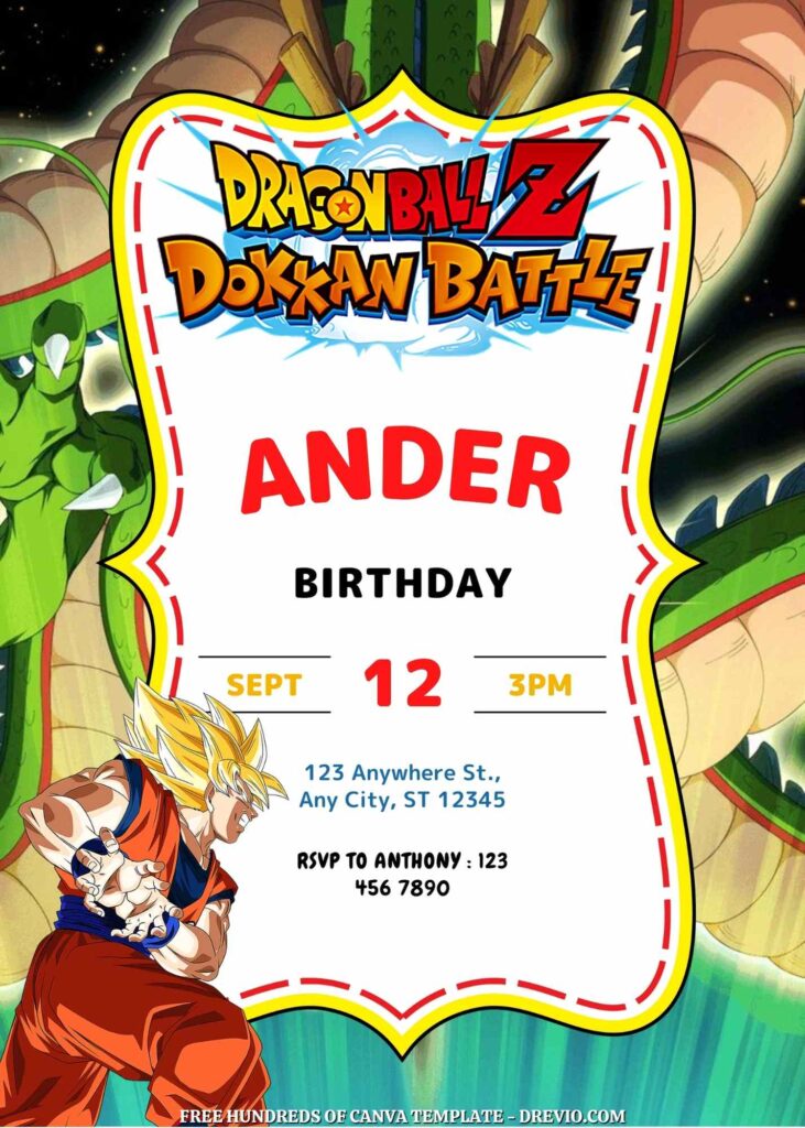 Free Dragon Ball Z Birthday Invitations with Dragon in the Background