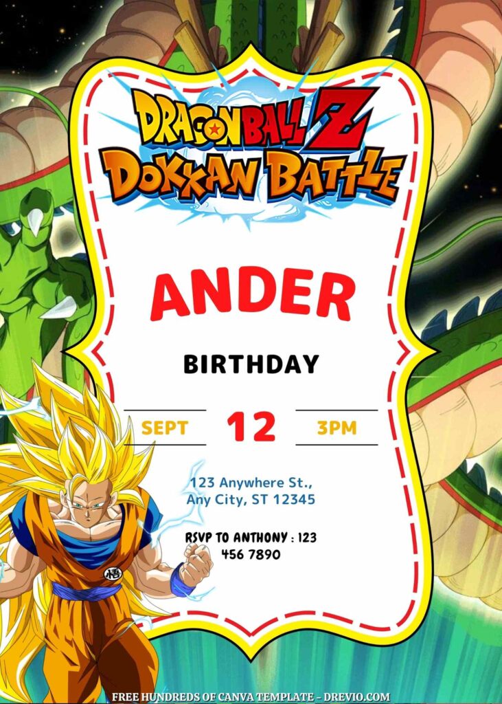 Free Dragon Ball Z Birthday Invitations with Dragon in the Background
