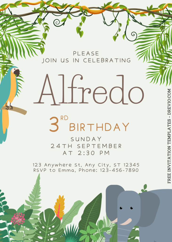 8+ Jungle Themed Canva Birthday Invitation Templates with Jungle Background and Elephant