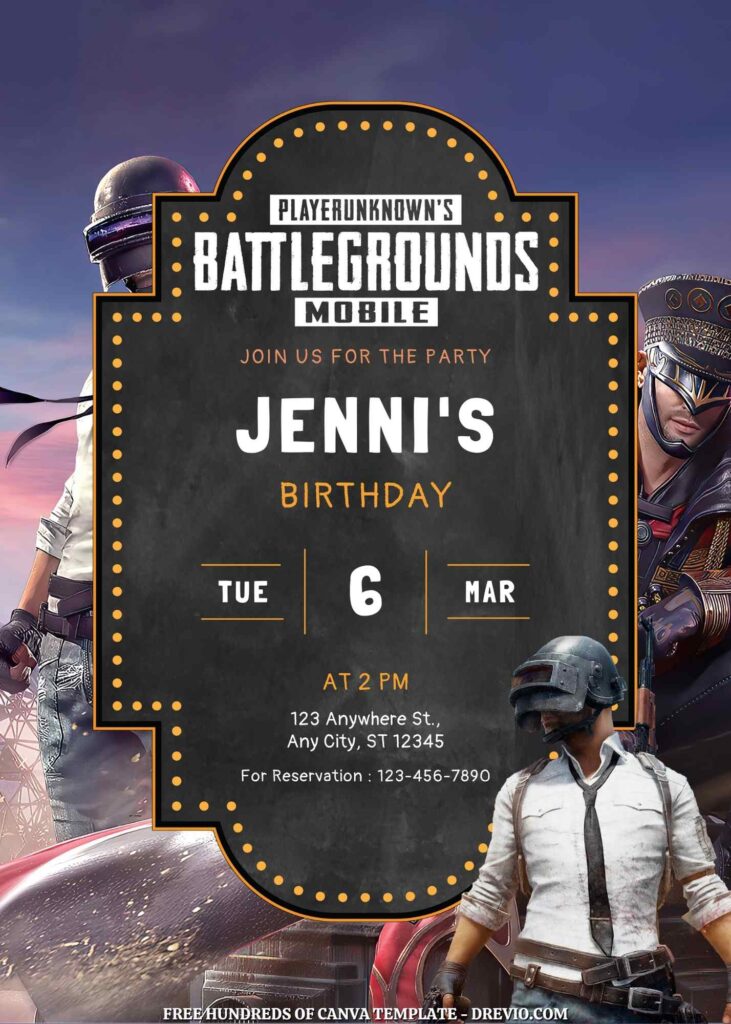 Free PUBG Birthday Invitations with Group in the Background