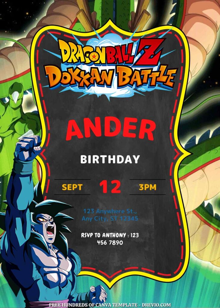 Free Dragon Ball Z Birthday Invitations with Dragon in the Background