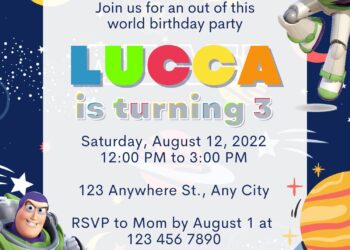 7+ Intergalactic Space Ranger Buzz Lightyear Canva Birthday Invitation with Galaxy background