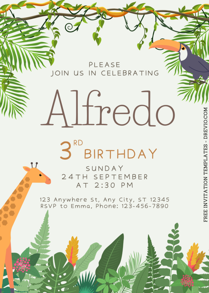 8+ Jungle Themed Canva Birthday Invitation Templates with Giraffe