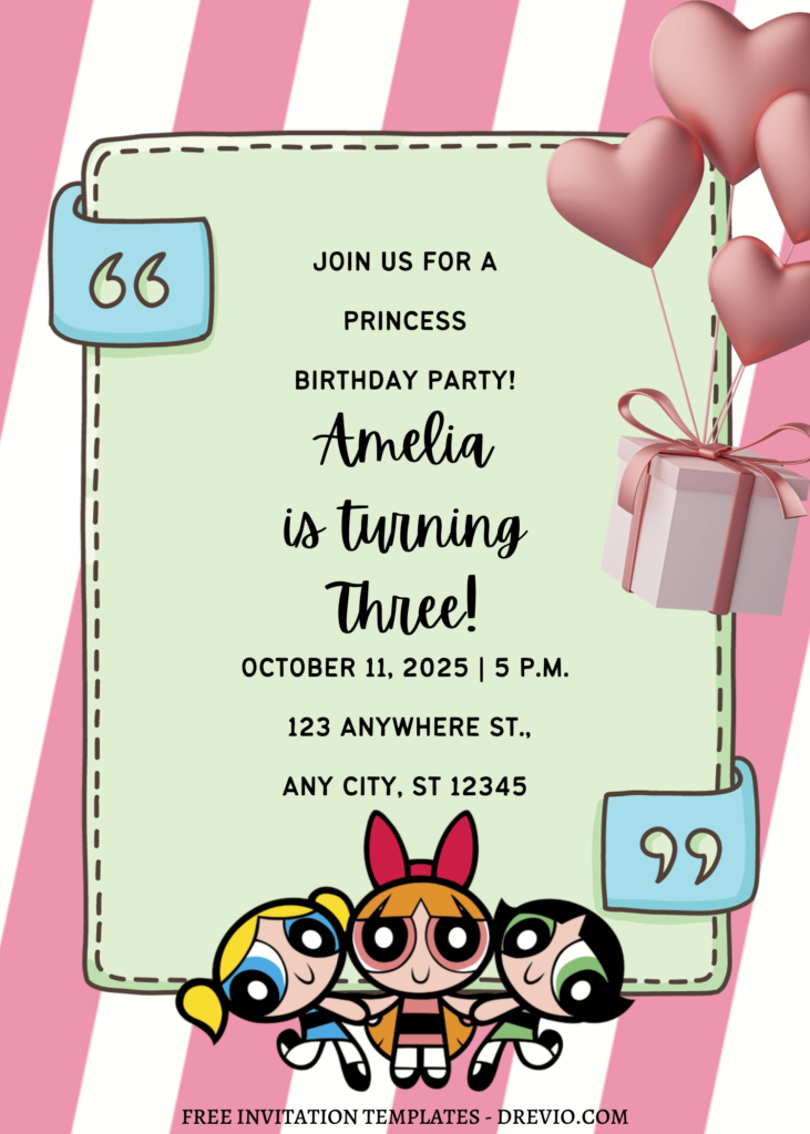 11+ Miraculous Powerpuff Girls Canva Birthday Invitation Templates with cute Bubbles