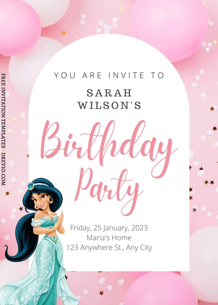 7+ Exquisite Disney Princess Canva Birthday Invitation Templates with princess jasmine
